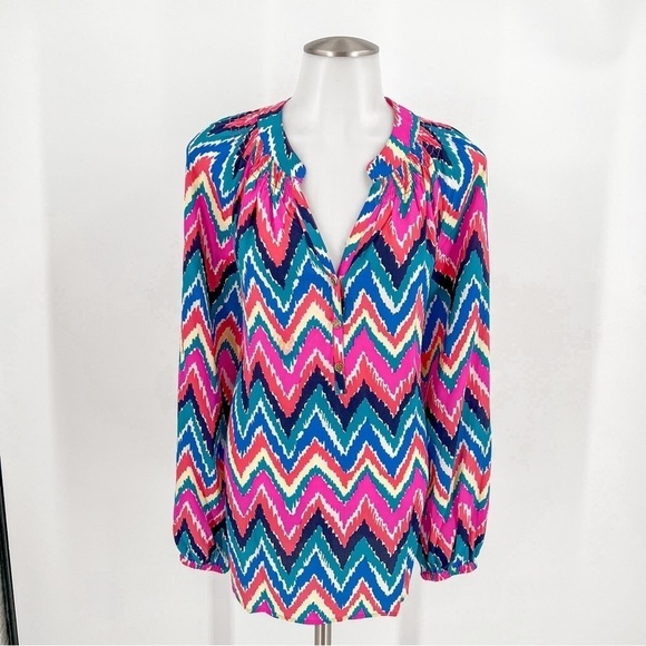 Lilly Pulitzer Chevron Elsa Silk Top Blouse - Picture 1 of 3